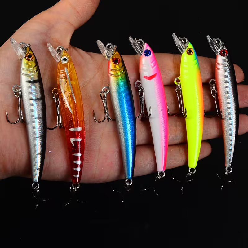 6-Piece Saltwater Minnow Lure Set - Long Cast Fishing Lures